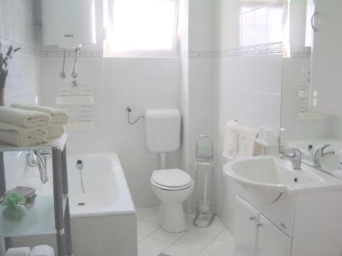 Baño blanco con aseo y lavamanos en Apartments with a parking space Zadar - Diklo, Zadar - 14750 en Zadar