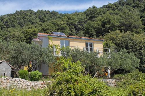 a house on the side of a hill with trees at Seaside secluded apartments Cove Skozanje, Hvar - 14899 in Gdinj
