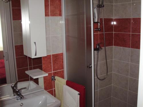 une salle de bain avec lavabo et douche dans l'établissement Twin Room Knezevi Vinogradi 15024d, à Kneževi Vinogradi