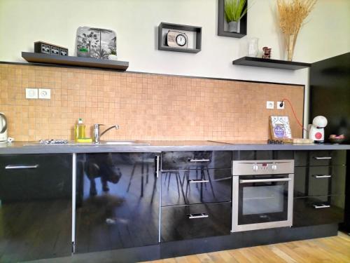 a kitchen with a sink and a counter top at Nancy Gare Centre Parking in Nancy