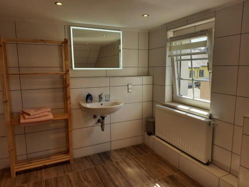Rauschenbach的住宿－Haus Rauschenbach，一间带水槽和镜子的浴室