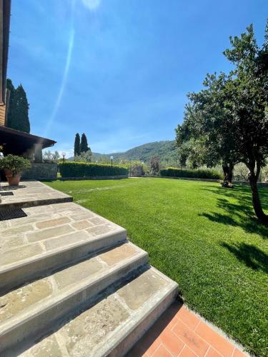 a grassy yard with stairs leading to a house at Affittacamere Il Vecchio Mandorlo in Quarrata