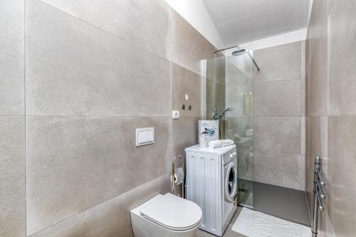 a bathroom with a toilet and a shower at Villa Istria Vabriga in Vabriga