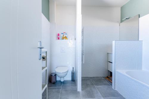 een witte badkamer met een toilet en een wastafel bij Havre de nature Provence in Morières-lès-Avignon