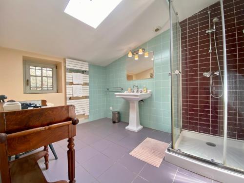 un baño con ducha y lavabo en Casa Poliglota - 100m de la Cité Médiévale, en Carcassonne