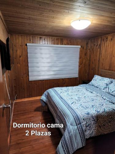 a bedroom with a bed in a wooden room at Casa Sofía in Constitución