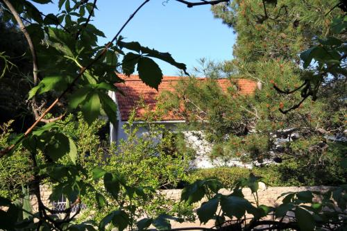 a brick building behind some trees and bushes at Apartments by the sea Mudri Dolac, Hvar - 118 in Vrboska