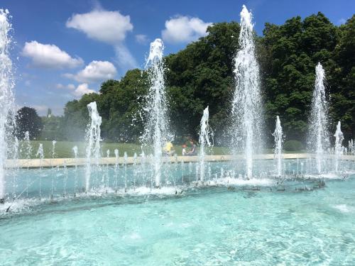 a fountain with water jets in a park at Apartmá v srdci Poděbrad in Poděbrady