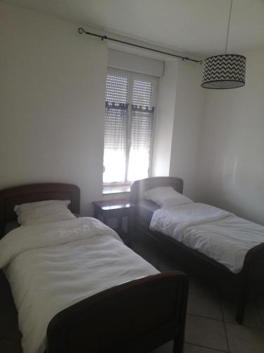 deux lits jumeaux dans une chambre avec fenêtre dans l'établissement Appartement 5 couchages 35mn du Luxembourg, à Spincourt