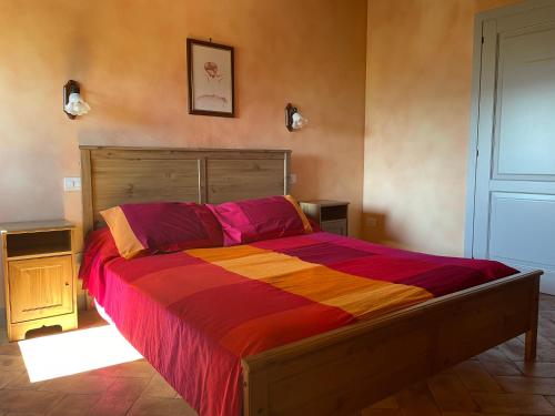 a bedroom with a large bed with a colorful blanket at Il Borgo Affitacamere in Castiglione in Teverina