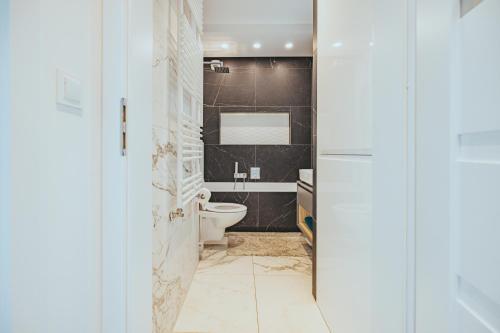 een badkamer met een toilet en een wastafel bij Apartament Szlachecka in Warschau