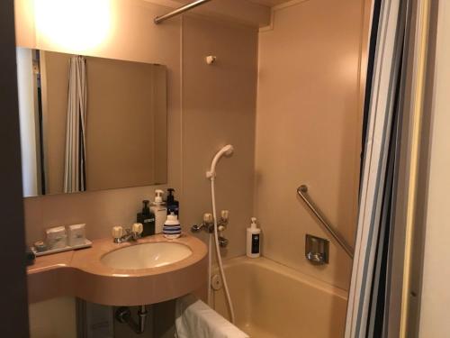 a bathroom with a sink and a bath tub at Hotel Yukita - Vacation STAY 20929v in Sapporo
