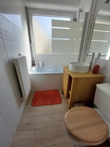 a bathroom with a sink and a toilet and a tub at Mon beau studio in Vesoul