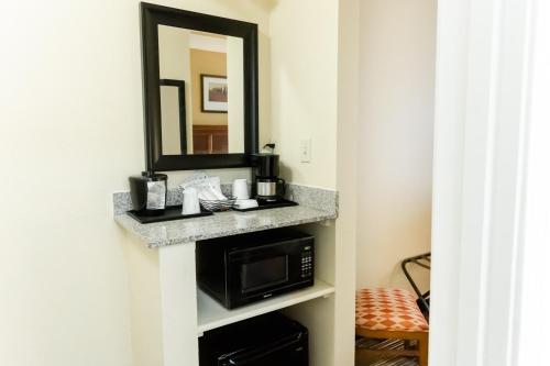 a bathroom with a microwave and a mirror at Country Inn & Suites by Radisson, Helen, GA in Helen