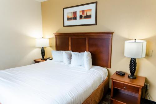 a hotel room with a bed and two lamps at Country Inn & Suites by Radisson, Helen, GA in Helen
