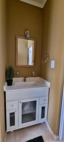 a bathroom with a white sink and a mirror at Montecarlo 5 in Federación