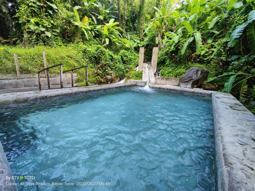 una piscina de agua azul en un jardín en Luketo, en Vieux-Habitants