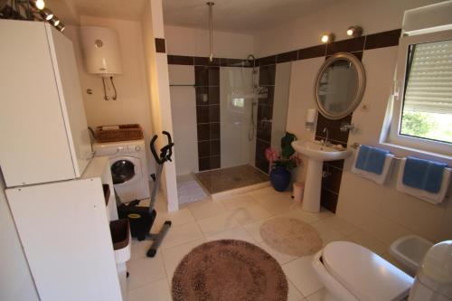スチュライにあるSeaside holiday house Sucuraj, Hvar - 15141のシャワー、トイレ、洗面台を備えたバスルーム