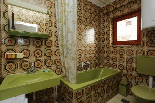 a bathroom with a green sink and a toilet at Apartments with parking space Splitska, Brac - 15197 in Splitska