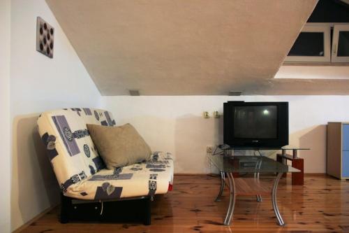 sala de estar con sofá y TV en Apartments by the sea Makarska - 15200 en Makarska