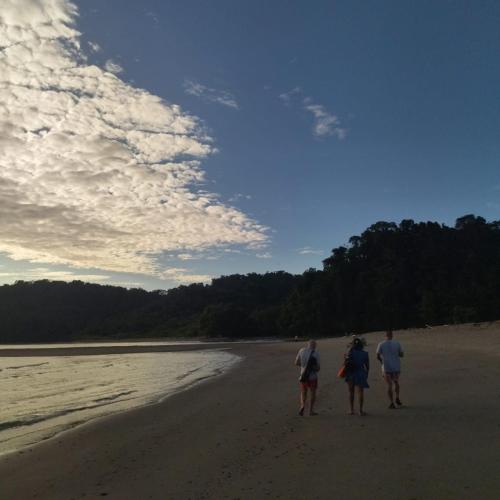 a group of people walking on the beach at Cabaña Villa Sofi in Nuquí