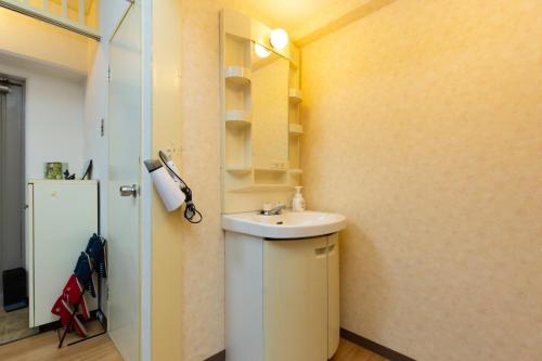 een badkamer met een wastafel en een spiegel bij Rose Heights Higashimoto - Vacation STAY 8157 in Osaka
