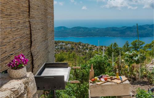 une table avec une assiette de fruits et une vue sur l'eau dans l'établissement 2 Bedroom Amazing Home In Dubravica, à Dubravica