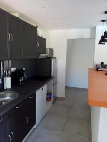 a kitchen with a sink and a counter top at Villa maquis in Afa