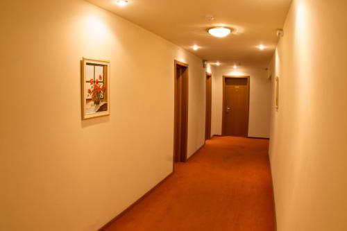 an empty hallway with a painting on the wall at Hotel Alinalex - Paradisul Acvatic in Braşov