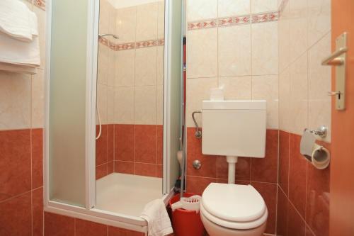 a bathroom with a toilet and a shower at Apartments with a swimming pool Mastrinka, Ciovo - 11717 in Trogir