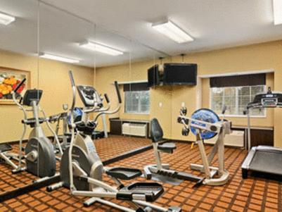 a gym with several exercise equipment in a room at Microtel Inn & Suites by Wyndham Ozark in Ozark