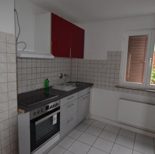 Il comprend une cuisine équipée d'un évier et d'une cuisinière. four supérieur dans l'établissement AB Apartment Objekt 09, à Stuttgart