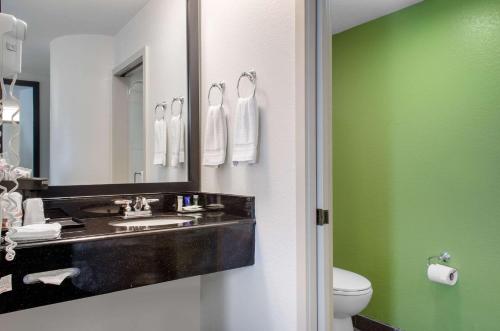W łazience znajduje się umywalka, lustro i toaleta. w obiekcie Sleep Inn Baton Rouge East I-12 w mieście Baton Rouge