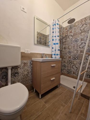 a bathroom with a toilet and a sink and a shower at Casa Geloso in Ustica