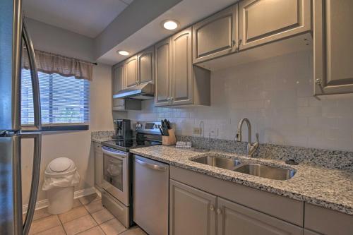 a kitchen with a sink and a counter top at Pawleys Island Condo Retreat with Beach Access! in Pawleys Island