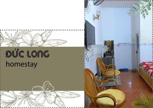 two pictures of a room with chairs and a bedroom at Đức Long in Vung Tau