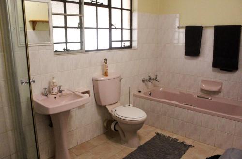 a bathroom with a toilet and a sink and a tub at Nature Rest in Marloth Park