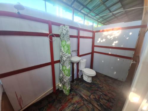 a small bathroom with a toilet and a sink at Pousada Amazônia Encantada in Iranduba