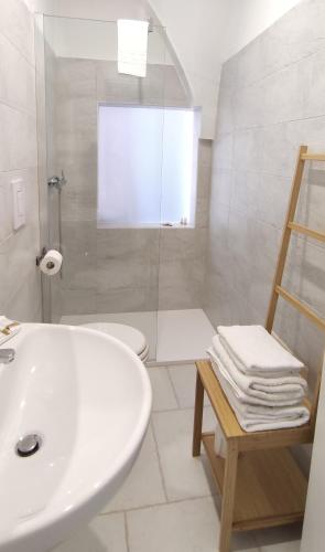 a bathroom with a sink and a shower and a toilet at Appartamenti Boho Chic in Sannicandro di Bari