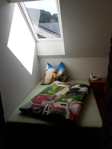 a small bed in a room with a window at Appartment Romy in Radstadt