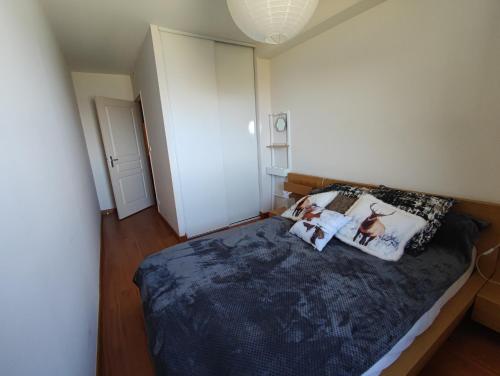 a small bedroom with a bed with two pillows at Le Cosy Pyrénées pied de pistes Sérias in Germ