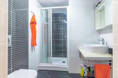 a bathroom with a shower and a sink at Seaside secluded apartments Cove Torac, Hvar - 575 in Gdinj