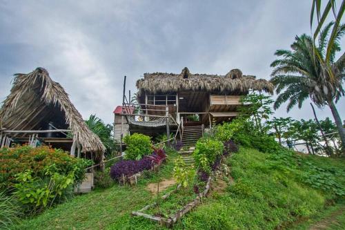 una casa en una colina con techo de hierba en Elemental lodge, en Santa Marta