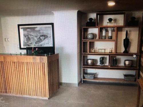 Lo Barnechea的住宿－Departamento residencial Valle Nevado，客厅的架子上设有平面电视