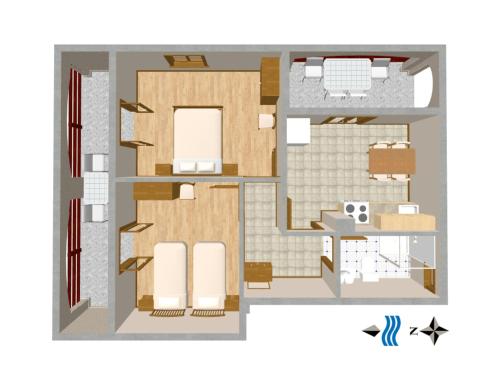 plan piętra małego apartamentu z kuchnią w obiekcie Apartments by the sea Susica, Ugljan - 841 w mieście Ugljan