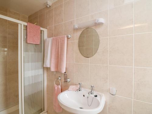 W łazience znajduje się umywalka i lustro. w obiekcie High Meadow House w mieście Duncormick