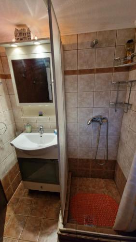 une salle de bain avec une douche et un lavabo et une douche dans l'établissement Halkidiki Family House, à Kalivia Poligirou
