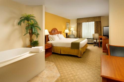 a hotel room with a bed and a bath tub at Holiday Inn Express Hotel & Suites Lenoir City Knoxville Area, an IHG Hotel in Lenoir City
