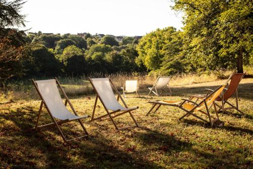 a group of chairs sitting in the grass at Château de Charnizay in Charnizay