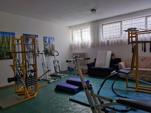 una sala de estar con un gimnasio con varias máquinas de correr en Carè Alto, en Vason